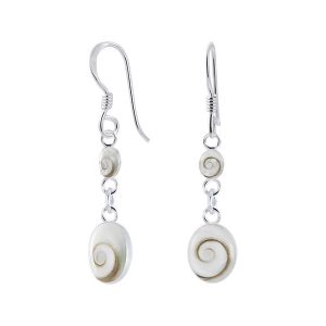 cochlear shaped double oval dangle earrings.